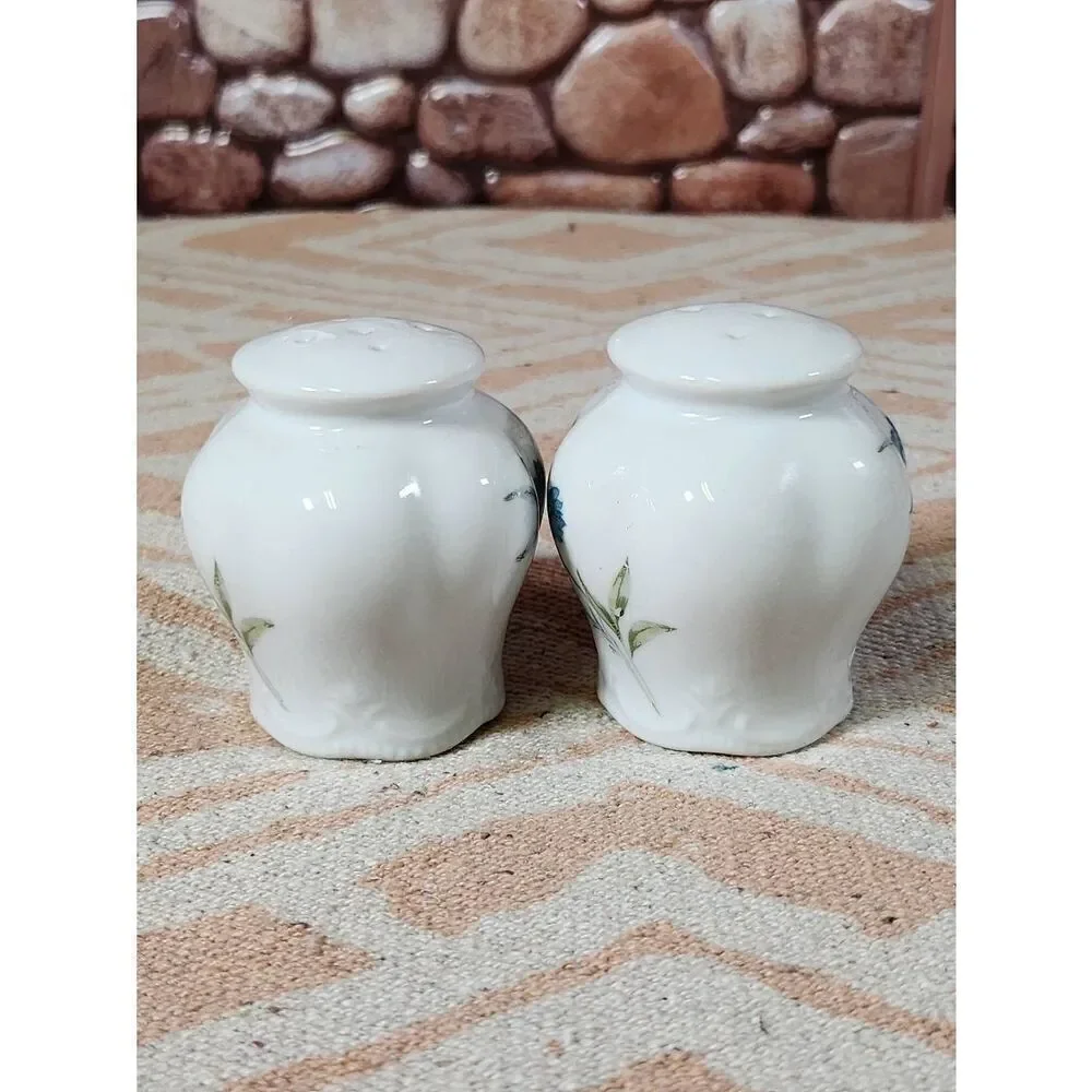Vintage Inarco Japan Blue Ceramic Floral Salt Pepper Shakers